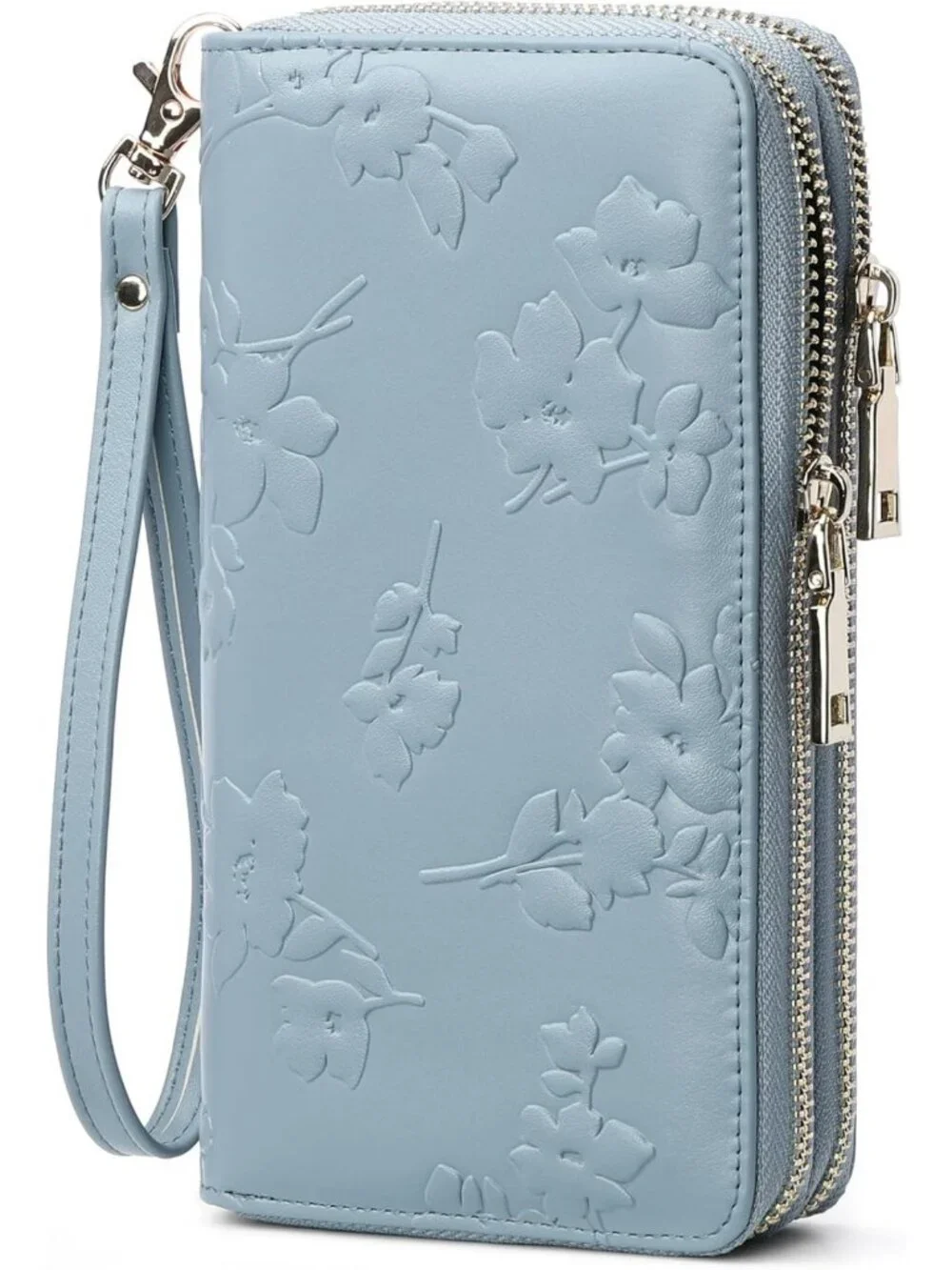 Vegan Leather RFID Blocking Large Capacity Double Zip Wristlet Wallet for Women